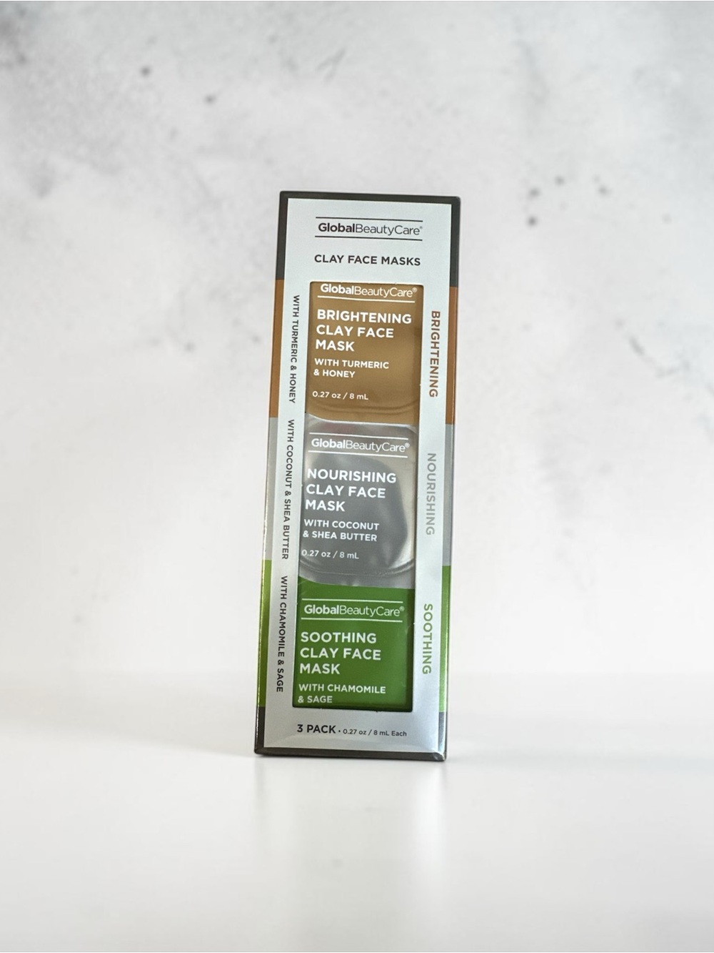 GlobalBeautyCare Clay Face Mask 3-Pack - Brightening, Nourishing, Soothing